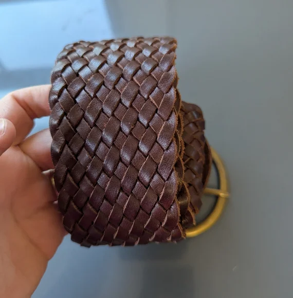 Vintage Y2K Abercrombie &Fitch Wide Basket Weave Leather Belt - Picture 6 of 13